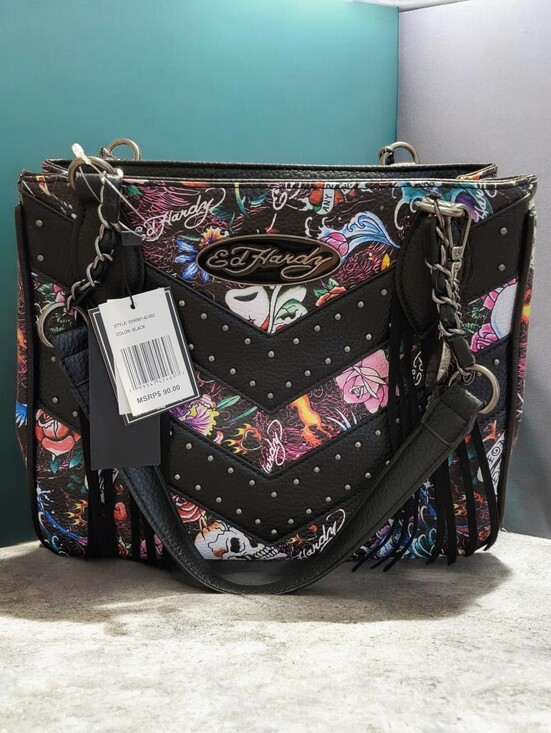 Ed Hardy Handbags - Ed Hardy NWT!  Tattoo Print Fringed Shoulder Bag/Satchel